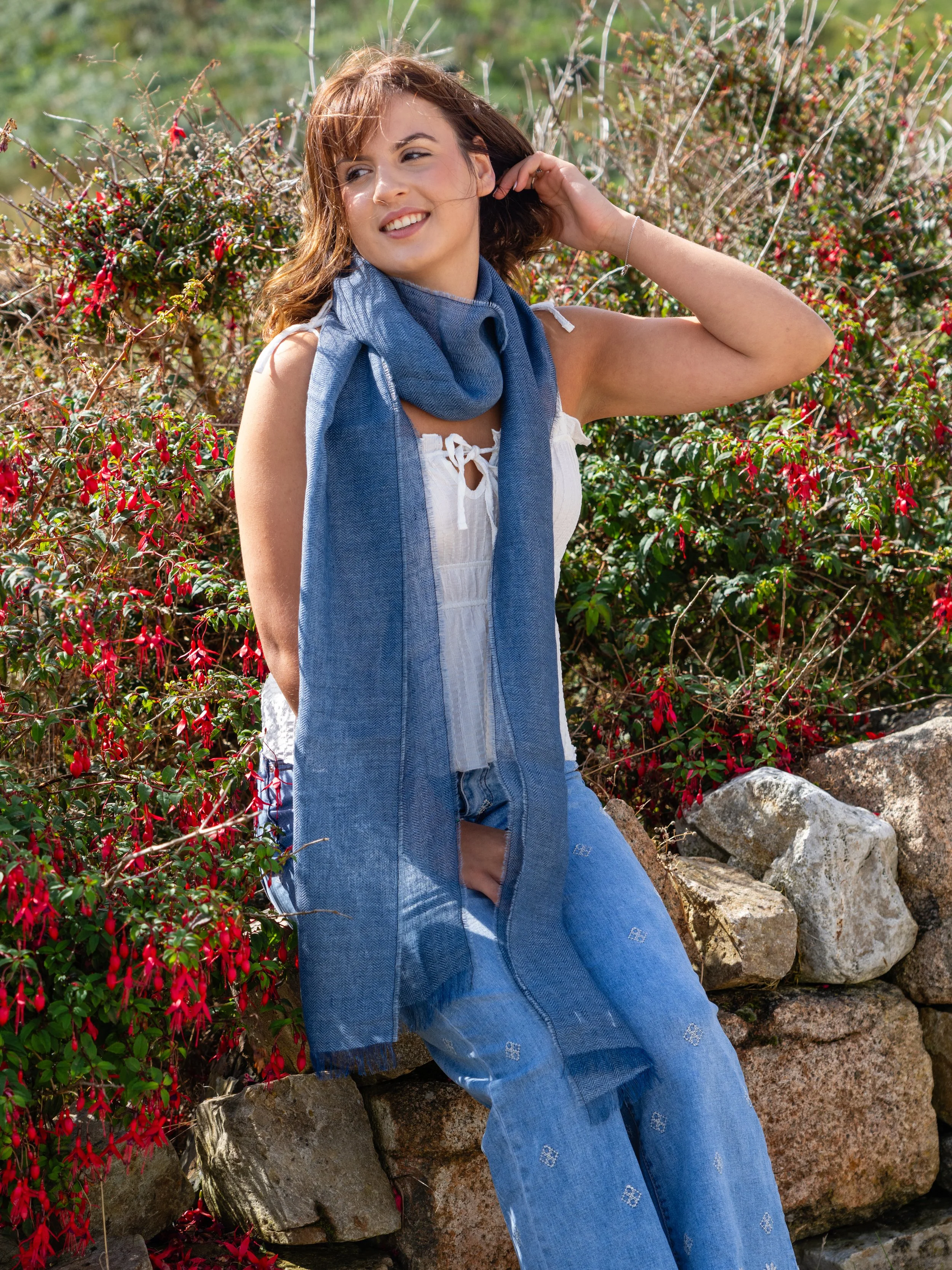 Denim Herringbone Linen Scarf — McNutt of Donegal